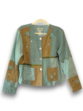 Napa Valley Petites Womens Embroidered Patchwork Jacket Acrylic Size L Made 1990